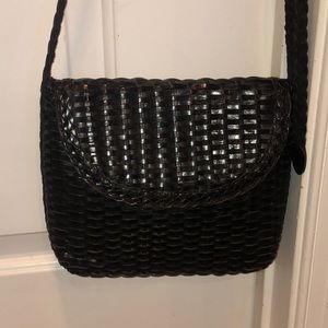CEM black woven leather crossbody bag 8”w 7”h EUC